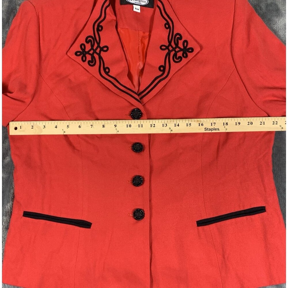 VTG Kate McNaughton Jacket Blazer Red Embroidered Wool Blend Women's Size 16W - Picture 9 of 10